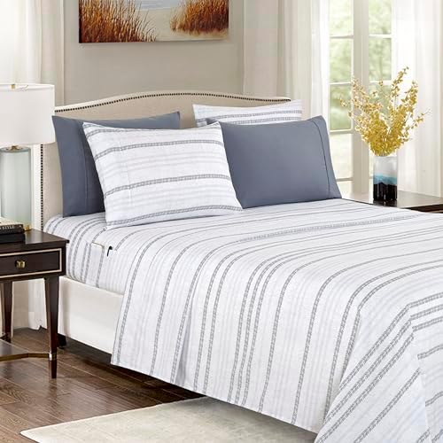 Elegant Comfort 6-Piece Sheet Set Deep Pocket Stripe, Twin XL, Traci Gray by ELEGANTCOMFORT