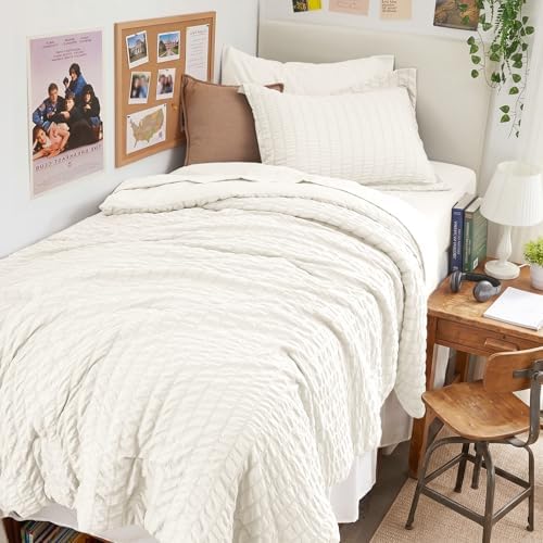 HYMOKEGE Ivory Twin XL Comforter Set Seersucker 5 Pieces, All Season Luxury Bed by HYMOKEGE