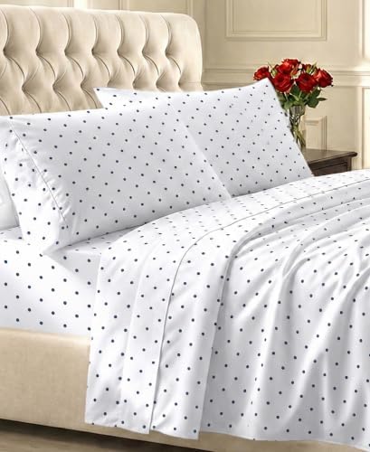 California Design Den 100% Cotton Sateen King Sheet Set, Polka Dot Print by CaliforniaDesignDen
