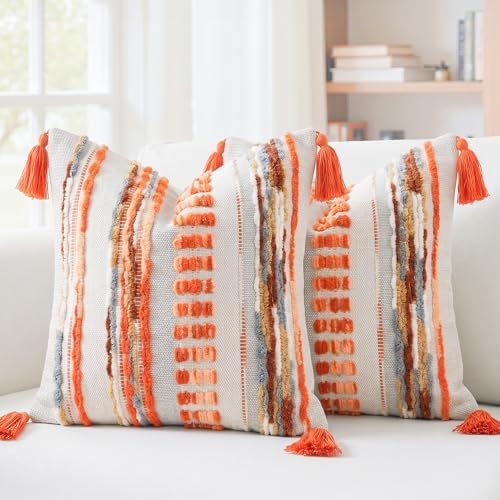 NUYECY Boho Throw Pillow Covers 18x18 Aesthetic Neutral Boucle Couch Pillow by NUYECY