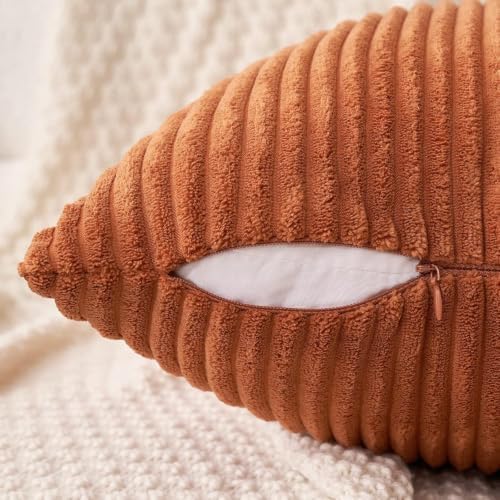 MIULEE Fall Decorative Corduroy Throw Pillow Covers Set of 2 18x18 Rust - Image 6