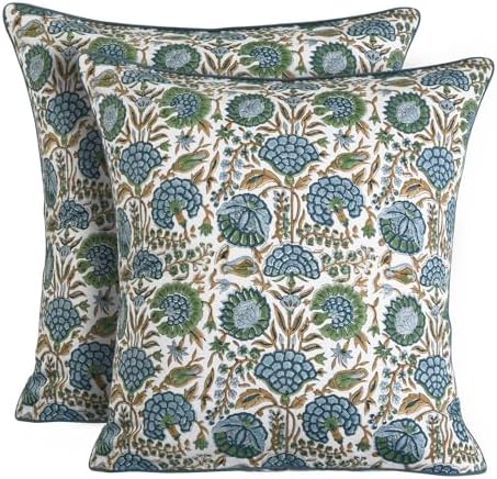 Ridhi Block Print Asparagus Green Pillow Cover 18" x 18" Decorative Couch by Ridhi
