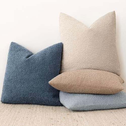 Foindtower Decorative Textured Boucle Throw Pillow Covers 20x20 Dark Blue - Image 6