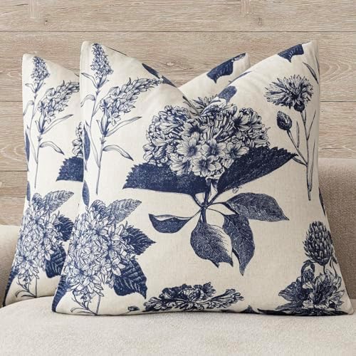 Foindtower Set of 2 Linen Floral Vintage Throw Pillow Covers Neutral Accent by Foindtower