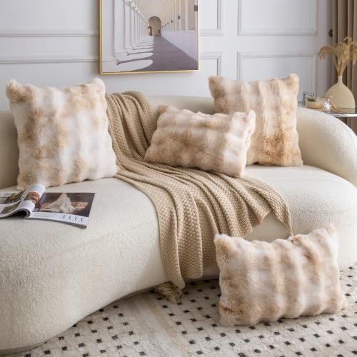 MADIZZ Pack of 2 Thick Plush Faux Wool Throw Pillow Covers Soft Boho Throw - Image 4