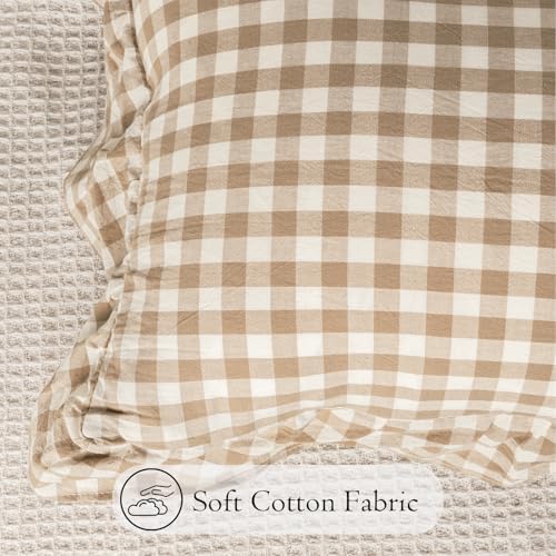 JoraLion Ruffled Lumbar Pillow Cover 14x24 Gingham Khaki - Image 5