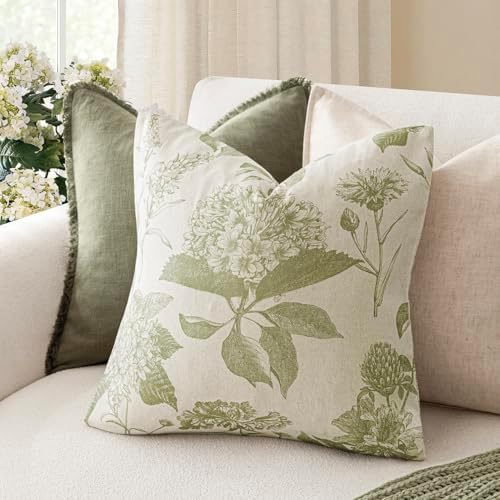 Foindtower Set of 2 Linen Floral Throw Pillow Covers Vintage Accent Print - Image 4