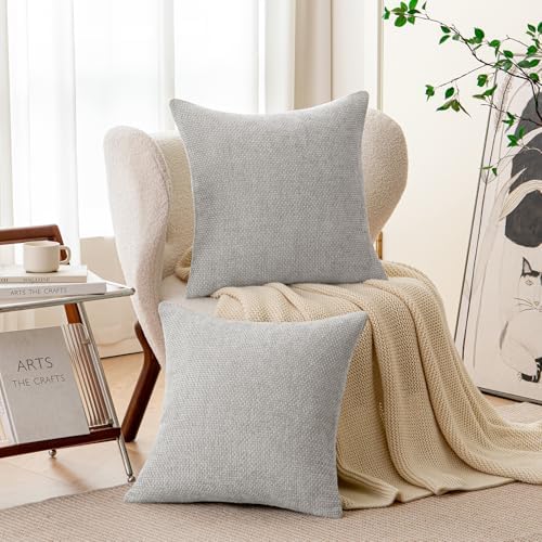 a moment Light Grey Chenille Throw Pillow Covers 18x18 Inch Pack of 2 Modern - Image 2