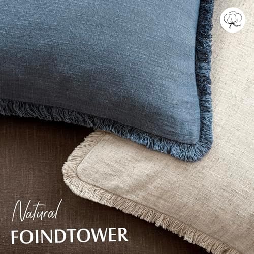 Foindtower Decorative Linen Fringe Throw Pillow Covers 26×26 Inch, Dark Blue - Image 4