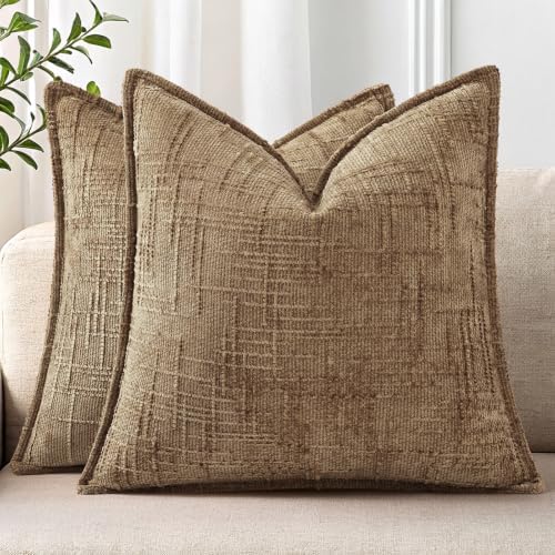decorUhome Chenille Throw Pillow Covers 18x18 Set of 2 by decorUhome