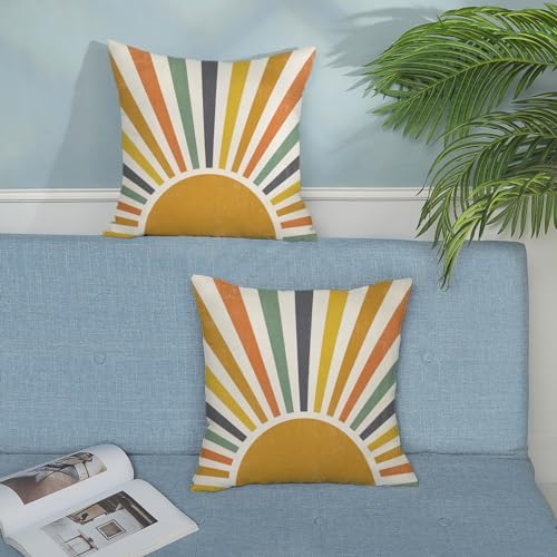 Boho Pillow Covers 18x18 Set of 2 Stripes Colorful Yellow Sunshine Decorative - Image 3