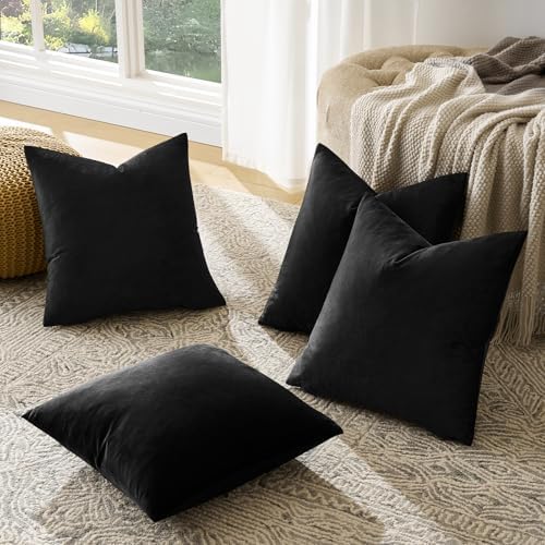 GIGIZAZA Pack of 4 Black Decorative Velvet Pillow Covers 18x18 - Image 6