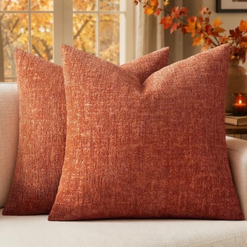 MIULEE Fall Couch Pillow Covers Textured Chenille 24x24 Orange by MIULEE