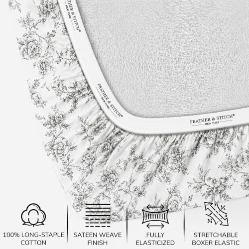 Feather & Stitch 100% Cotton Sateen 500 TC Split King Size Bed Sheet Set - Image 3