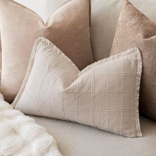 Foindtower Set of 2 Decorative Linen Check Fringe Throw Pillow Covers Farmhouse - Image 5