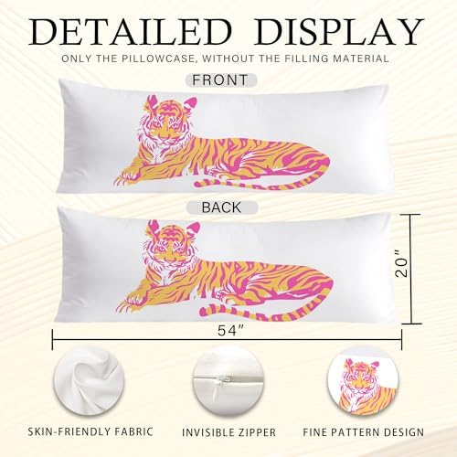 Trendy Pink and Orange Tiger Body Pillow Covers 20x54, Coquette Room Decor - Image 6