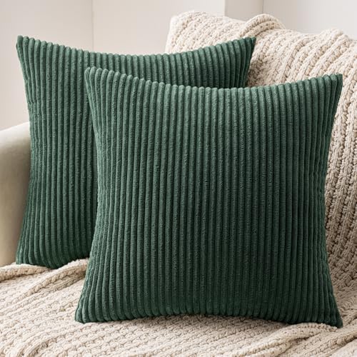 MIULEE Decorative Corduroy Throw Pillow Covers Set of 2 18x18 Army Green by MIULEE