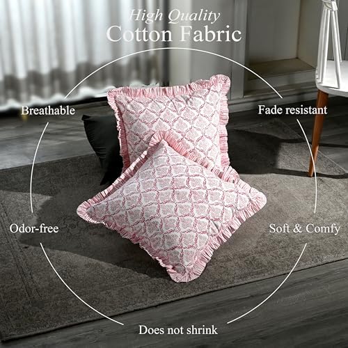 CPC Blush Rose Hand Block Print 100% Cotton Ruffle Throw Pillow Cover 18x18 inch - Image 3