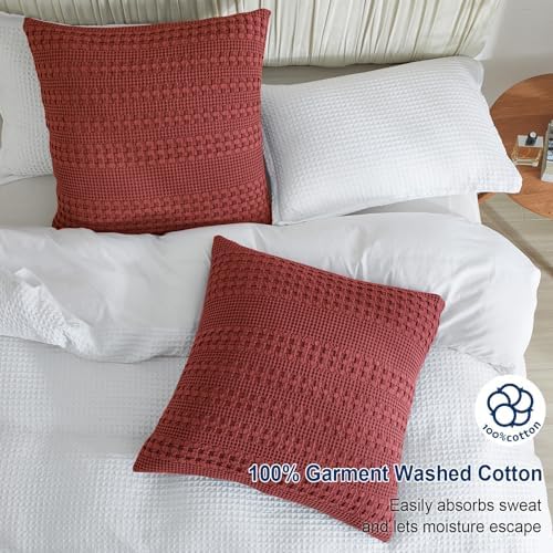 PHF Cotton Waffle Weave Euro Sham Covers 26" x 26", Wine Red, No Insert - Image 2