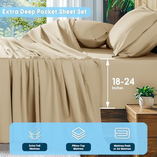 SONORO KATE 1000 Series 100% Egyptian Cotton Queen Sheets, Extra Deep Pocket - Image 2