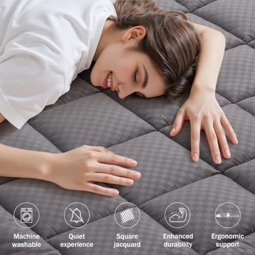 OLANLY Twin Quilted Fitted Mattress Pad, Down Alternative Fill, Dark Grey - Image 2