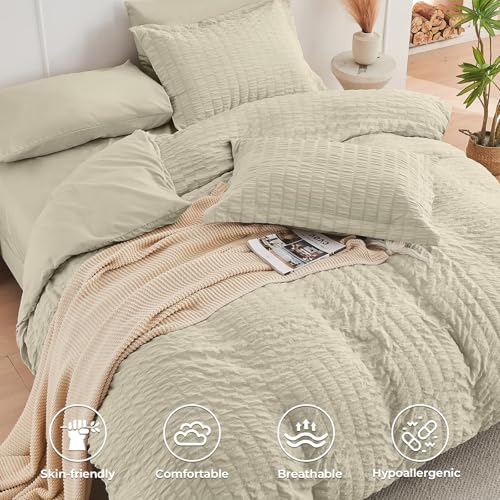 HYMOKEGE Light Linen Twin Comforter Set Seersucker 5 Pieces, All Season Luxury - Image 3
