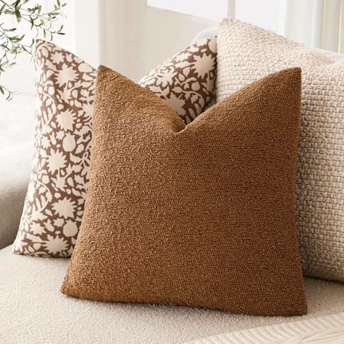 Foindtower Decorative Textured Boucle Throw Pillow Covers 24x24 Hazel Brown - Image 5