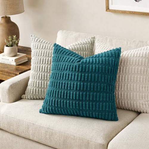 MIULEE Corduroy Decorative Throw Pillow Covers 18x18 Teal Pack of 2 - Image 4
