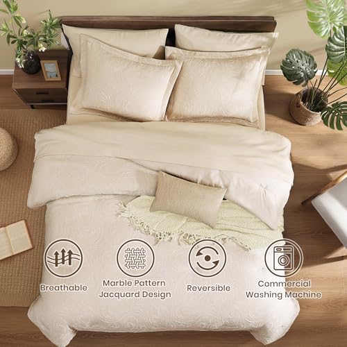 Monbix Full Size Comforter Set 7 Pieces Birch Marble Bed in a Bag - Image 2