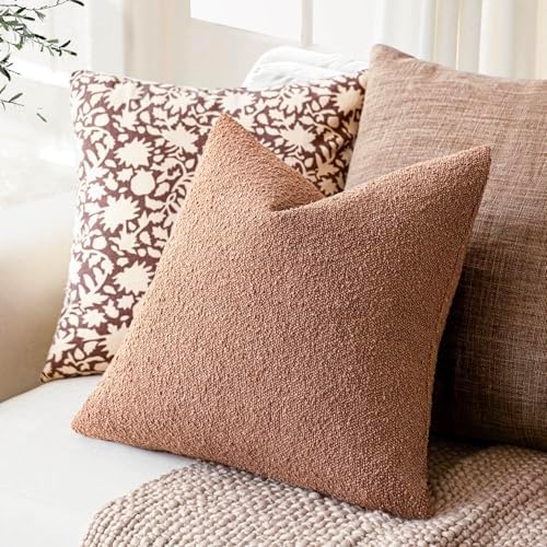 Foindtower Textured Boucle Throw Pillow Covers 16x16 Dusty Orange Hazel - Image 5
