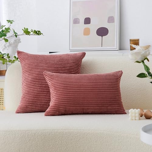 Home Brilliant 24x24 Pillow Covers Pink Decor Striped Velvet Corduroy Euro Sham - Image 5