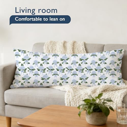 Coquette Bow Blue Hydrangea Floral 20x54 Body Pillow Cover, Grandmillennial - Image 2