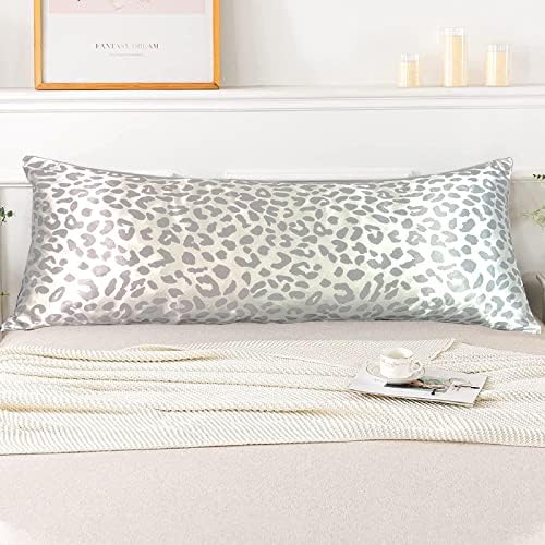 Grey Leopard Print Satin Body Pillow Cover, 20x54 Cheetah Pillow Case by LCBD