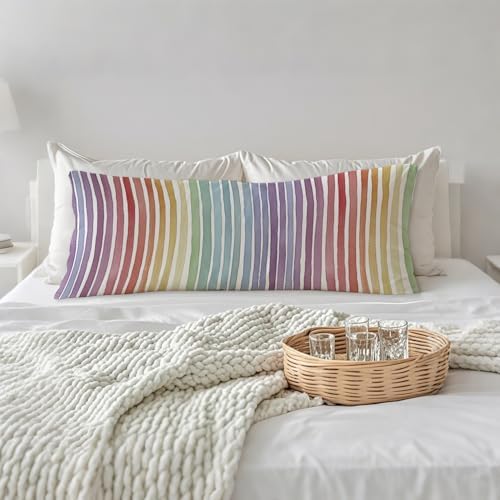 Boho Colorful Striped 20x54 Body Pillow Cover, Minimalist Boho Watercolor - Image 3
