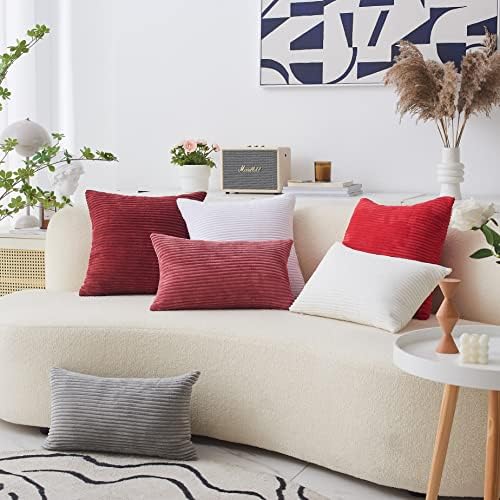 Home Brilliant 24x24 Pillow Covers Pink Decor Striped Velvet Corduroy Euro Sham - Image 6