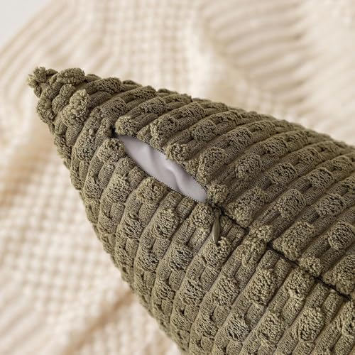 Kevin Textile Soft Corduroy 14"x36" Lumbar Pillow Cover 1 Pack, Olive Green - Image 4