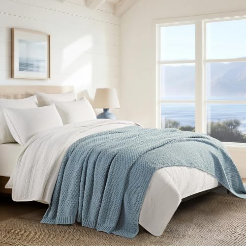 EVERGRACEHOME Chunky Chenille Knit Throw Blanket, 90 x 90, Chambray Blue - Image 5