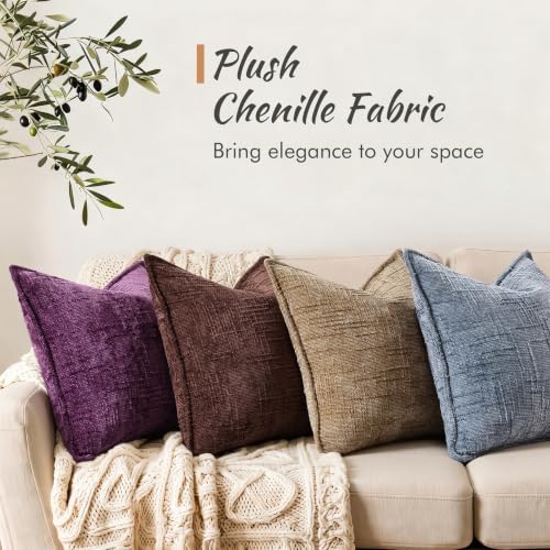 decorUhome Chenille Throw Pillow Covers 18x18 Set of 2, Dark Purple - Image 4