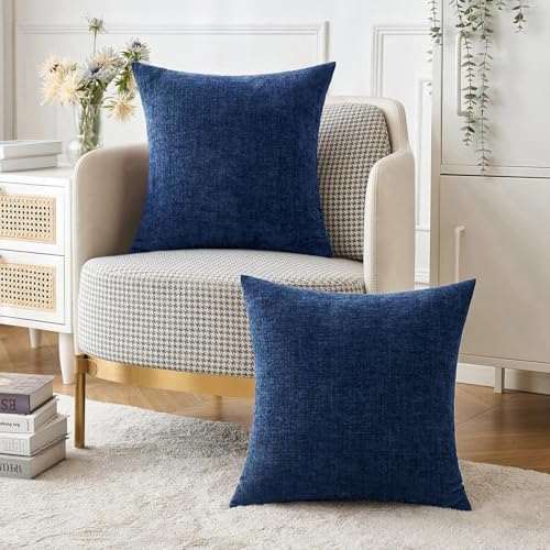 MIULEE Soft Chenille Throw Pillow Covers Navy Blue 20x20 Inch Pack of 2 - Image 5
