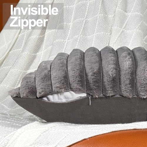COTEY 18x18 Decorative Faux Fur Throw Pillow Covers Set of 2- Dark Gray - Image 4