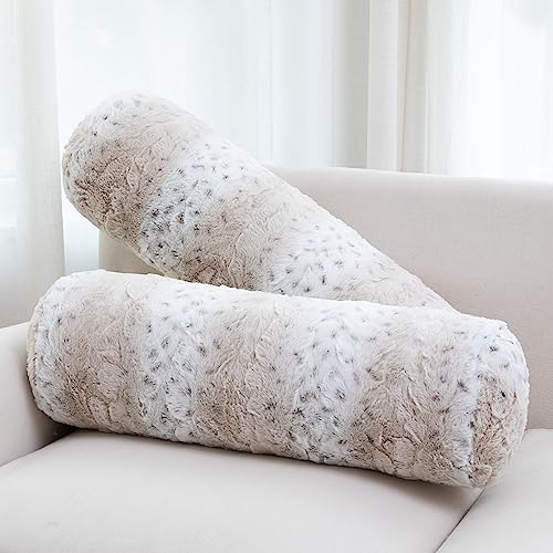 Cheer Collection Faux Fur Bolster Pillows – Soft Decorative Cylinder Pillows by CheerCollection