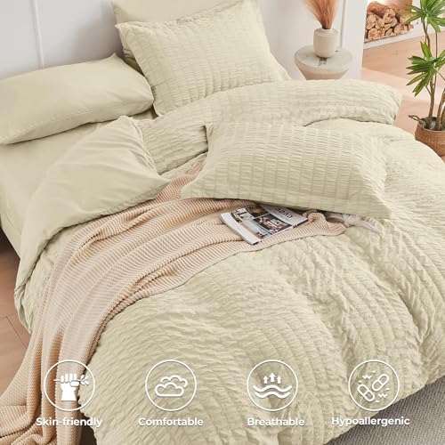 HYMOKEGE Oatmeal Queen Comforter Set Seersucker 7 Pieces, All Season Luxury Bed - Image 4