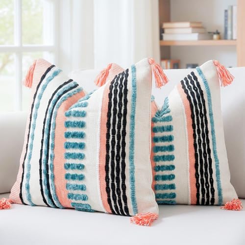 NUYECY Boho Throw Pillow Covers 18x18 Aesthetic Neutral Boucle Couch Pillow - Image 4