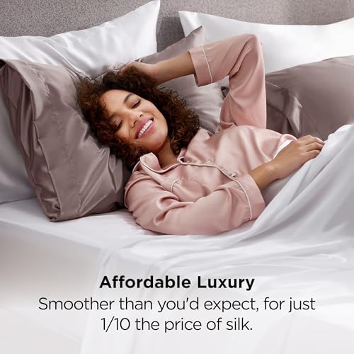 Bedsure Satin Pillowcases Queen Set of 2, Silky Pillow Cases, Dusty Rose - Image 4