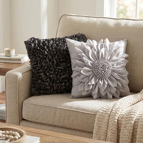 Grey Accent 3D Flower Decorative Throw Pillow Covers - Image 6