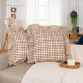 JoraLion Ruffled Throw Pillow Cover 18x18 Gingham Khaki Solid Edge by JoraLion