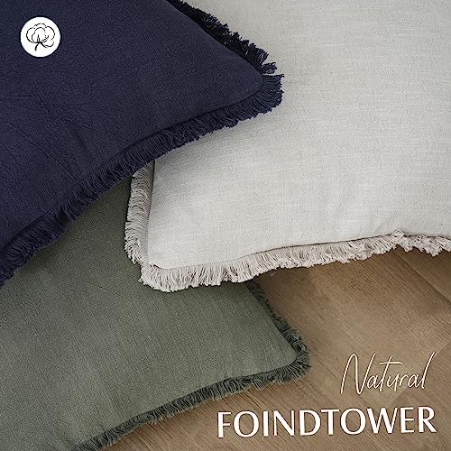 Foindtower Decorative Linen Fringe Throw Pillow Covers 16×16 Olive Green - Image 4