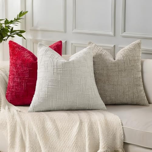 decorUhome Textured Chenille Throw Pillow Covers 24x24 Set of 2 Red - Image 4