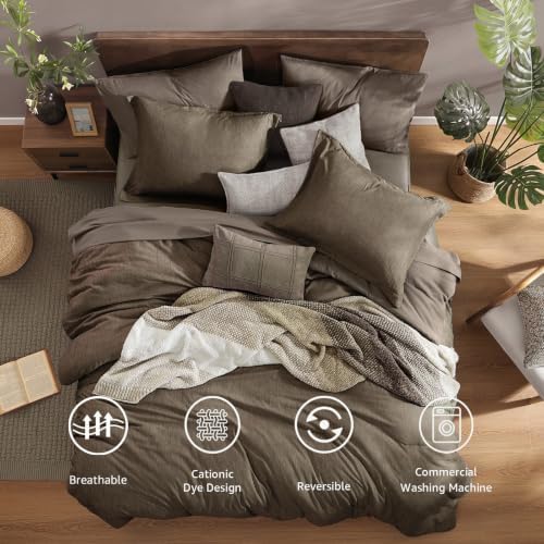 Monbix King Size Comforter Set 7 Pieces Taupe Grey Bed in a Bag - Image 2