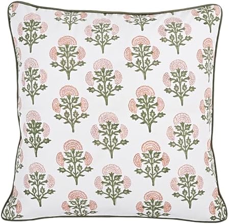 Ridhi Block Print Mughal Buta Peach Pillow Cover 20" x 20" Decorative Couch - Image 5